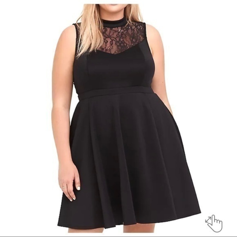 Torrid 3 (3X, 22/24) New Black Scuba & Lace Cocktail Formal Party Skater Dress
